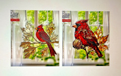 SET OF 2 – 2D Flat Acrylic- TEXTURED CARDINAL BIRD 8″ Window catchers