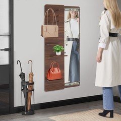 Hide Wall-mounted Full-length Dressing Mirror With Shelves Hooks And Slide Rail