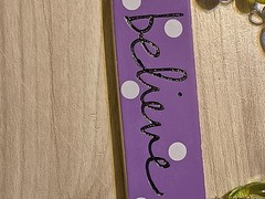 SMALL, CERAMIC «BELIEVE» WALL PLAQUE With BEADED WIRE Sandra Magsamen Cute