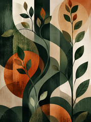 Modern Boho Leaves Wall Decor Retro Forest Green Poster Abstract Botanical Print
