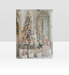 Shabby Chic French Country Pink Lace Holiday Tree Christmas Metal Tin Sign 8×12