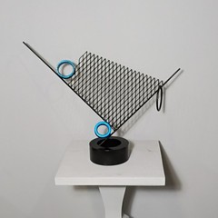 Mark R English Abstract Metal Sculpture Black Base w/ Blue Rings (Blue Orbit )