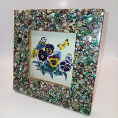 Mother of Pearl Picture Frame Shell Mosaic Photo Frame or Wall Art Bird & Flower