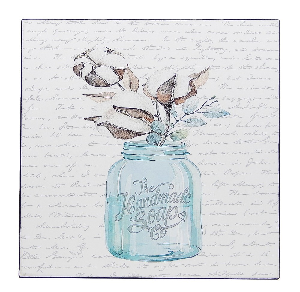 Farmhouse Bathroom Sign Shelf Sitter Wall Art Decor Print Soap Jar Cotton 5″ x 5