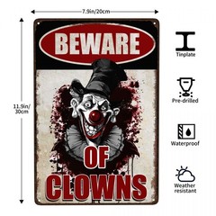 Halloween Signs Clown Decorations Creepy Stuff Scary Decor 12×8 inches, Red