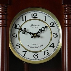Bedford Clock Collection Wall Clock Cherry Oak Pendulum 4-Chimes Metal Dial