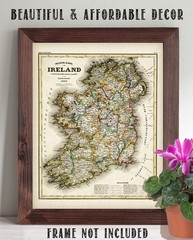 1844 Map of Ireland Vintage Poster 11×14, Antique Irish Counties Wall Art