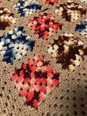 Handmade Crochet Granny Square Afghan Throw, Beige Bordered Multicolor 64”x70”