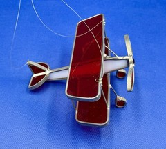 HANDMADE Lead Stained Glass Biplane Red & White Vintage