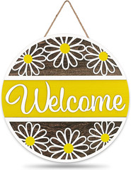 3D Daisy Welcome Door Sign Yellow White Flower Wooden Hanging Sign Front Door Ha