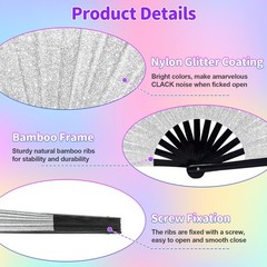 EOSAU Large Glitter Rave Fan Folding Hand Fans for Line Dancing Portable Hand…
