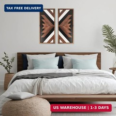 Set of 2 Aztec Wall Decor Wooden Framed, 20.9″x9.8″ Western Wall Art, Black Whit