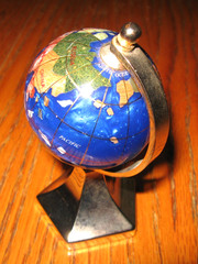 Desktop Gem Stones Globe Earth Map Rotating Gold Tone 5.5 in