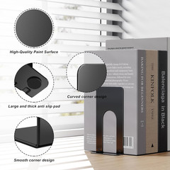 Book Ends, 3 Pairs of Small Bookends for Shelves, 3.9 X 2.8 × 5.2 In, Black Meta