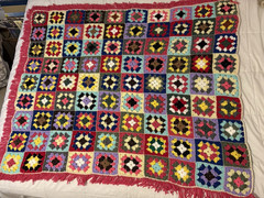 Vintage Granny Square Crocheted Afghan 43″ x 51″ Multi-colored Boho Lap Blanket