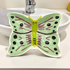 Butterfly Ceramic Hand Painted Signed Trinket Soap Dish Whimsy Jewelry Holder
