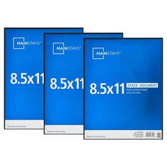 8.5×11 Front Loading Document Picture Frame, Black, Set of 3