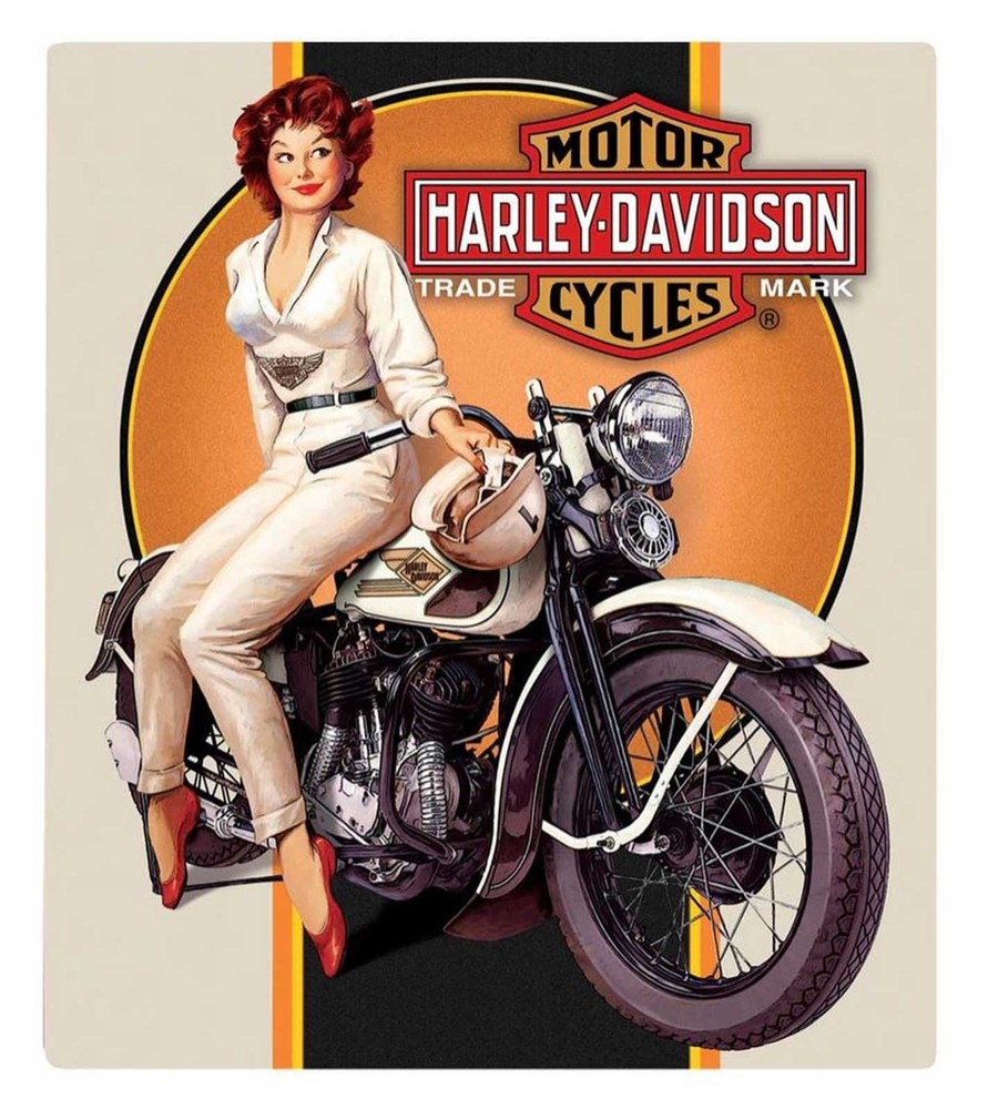 Harley-Davidson Dreaming Babe Embossed Tin Sign, 15 x 13 inches – Off-White