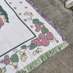Vintage Precious Moments Blanket Goose Rainbow Girl Goose Heart Floral Fringe