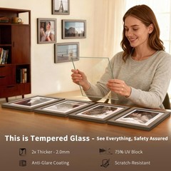 11×17 Picture Frame Set of 4, Walnut Wood, Tempered Glass, Vertical/Horizontal D