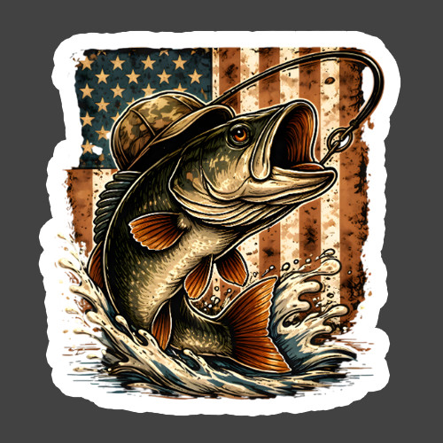 Bass Fishing Sticker Vinyl Decal American Flag Angler Fisherman Outdoor Art