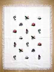 Completed Cross Stitch Water Garden Flowers on Ivory Udine Afghan Blanket 42×56