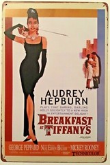 8×12 in TIN SIGNS 2pc SET Charm purse leopard Audrey Hepburn Breakfast Tiffanys