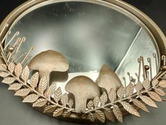 Unique Metal Mirror With Mushroom Accents Wall Decor/Organic Charm 9.5”