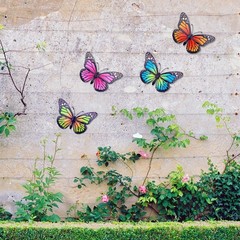 Vibrant 9.8in Iron Butterflies – 4-Piece Weatherproof Wall Art for Living Spaces