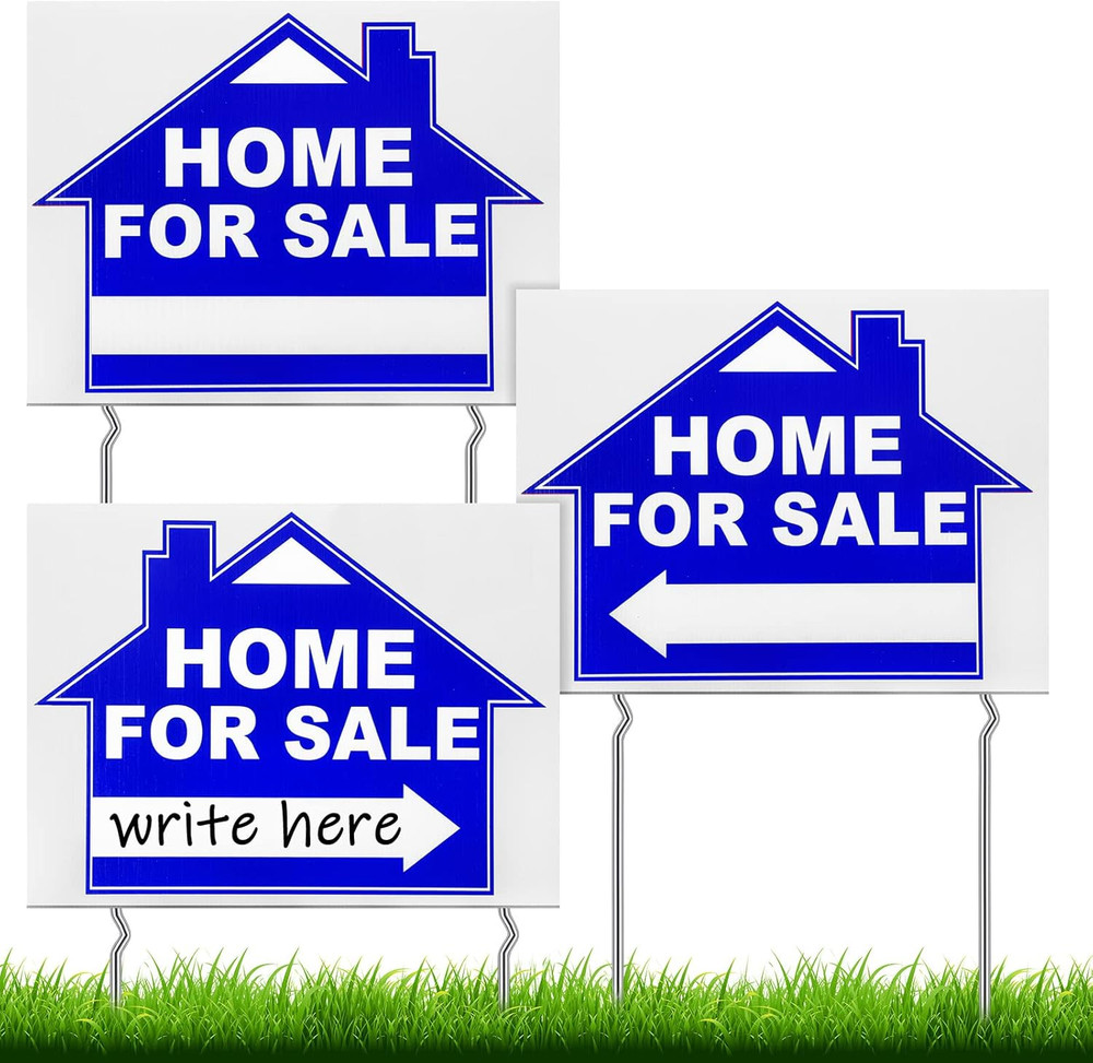 Queekay 3 Pcs Home for Sale Signs with Stakes 16 X 12 Inches Double Sided Signs