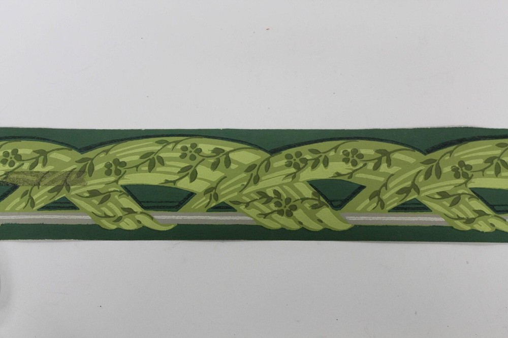 Vintage Green Woven Vine Wallpaper Border, Cottage Decor