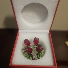 Crystal Red Rose Boquet Figurine H&D Hyaline Dora Free Standing In Box
