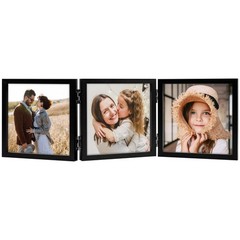 5×5 Triple Picture Frame Hinged 3 Photos Folding Photo Frames with Glass Vert…