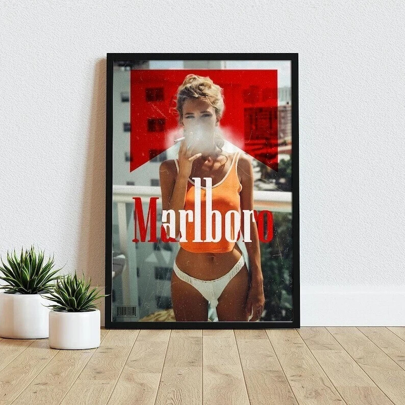 Retro Western Cigarette Poster Print – Vintage Marlboro Style Tobacco Art Print