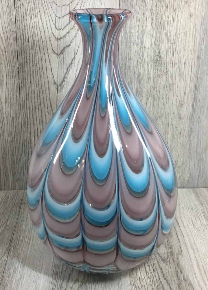 Lavender to Blue Melting Swirl Teardrop Glass Vase 11.5 x 6 inches