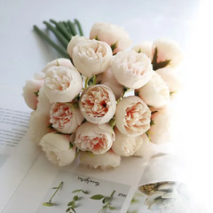 Rose Pink Peony Artificial Flowers Silk Bouquet 27Heads Roses Fake Flower for Ta