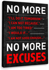 No More Excues Wall Decor,Black And Red Inspirational Entrepreneur Quote Wall Ar
