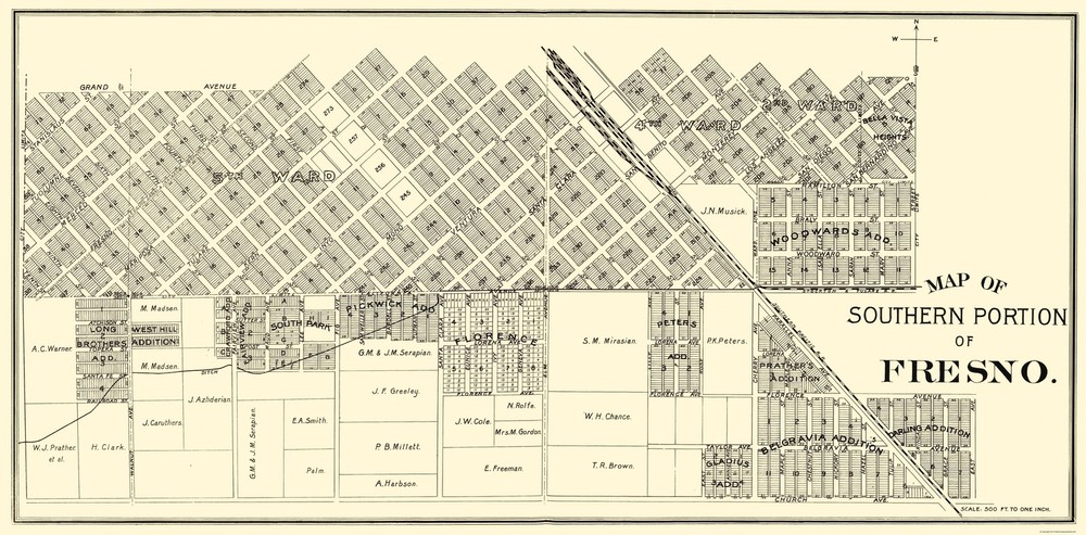 Historic City Map – Fresno Southern California – Thomas 1892 – Vintage Wall Art