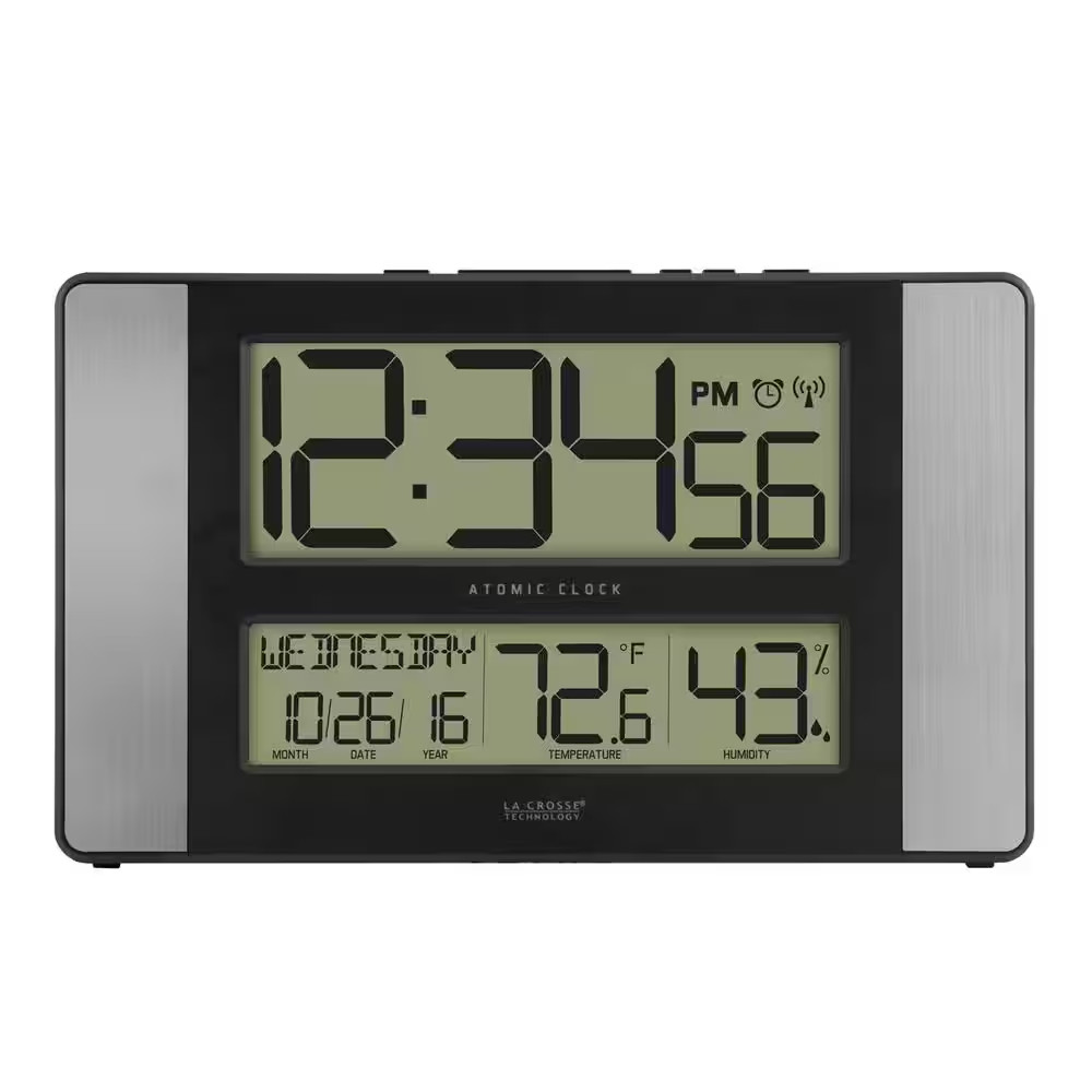 11 In. X 7 In. Atomic Digital Clock with Temperature and Humidity in Aluminum Fi
