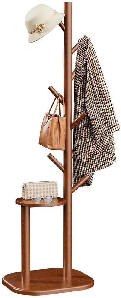 Pipishell Coat Rack, Freestanding Hall Tree with 8 Hooks & Storage Shelf, Sol…