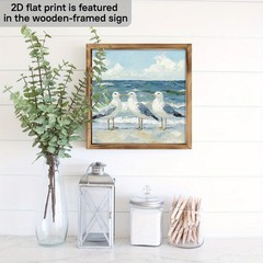 Seagulls Coastal Wooden Print Wall Art Framed Beach Theme Decor for Home & Patio