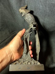 Cast Metal Brass or Bronze Art Sculpture Statue of a Bird in Tree Nouveau Style