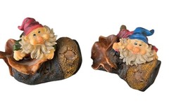 Set of 2 Small Resin Garden Gnomes Woodland Log Acorn Shelf Sitters Cottagecore