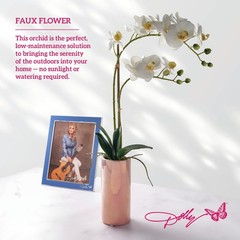 White Artificial Orchid in Pink Ceramic Pot, 9.8×5.5×24 Inch