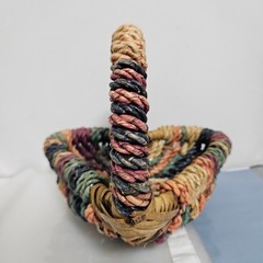 Vintage Buttocks Heart Shaped Woven Basket Multi-Color Twisted Rope Cottagecore