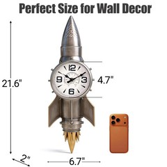 Space Decor Rocket Wall Clock, Pilot Gifts Aviation Gifts Industrial Metal Wa…