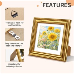 Vintage 5×5 Picture Frame, Antique Gold Frames Display 4×4 with Mat or 5 x 5 …