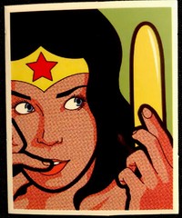 WONDER WOMAN STICKER “PLAY TIME” 2 1/4“ X 2 1/2” SEXY GLOSSY!