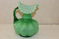 Vintage Fenton Green Beaded Melon Pitcher – Large 8 Inches