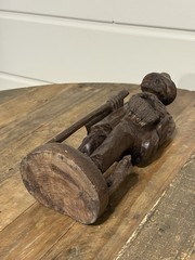 Vintage Hand Carved Wood Folk Art Traveler Man Dog Figurine Statue 16″ Rustic
